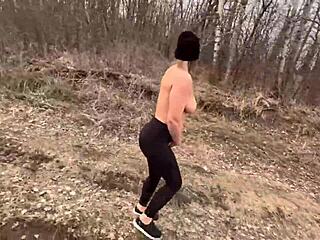 blonde strips bare in forest then takes cock deep outdoors