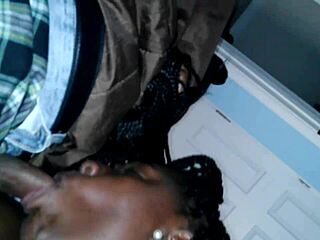 Fat black girl sucks cock close up