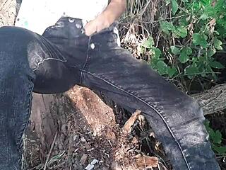 girl risks forest orgasm masturbating publicly in clothes