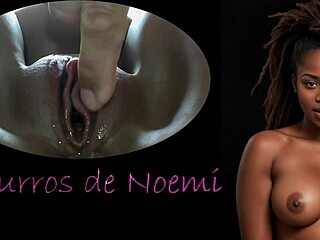 Noemi whispers dirty secrets while cumming on dildo close-up!