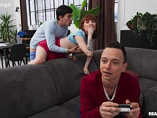 damn, this redhead gamer girl's athletic ass bent over for doggystyle pounding