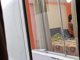 sexy mexican nurse miranda rides lover's cock openly through open window