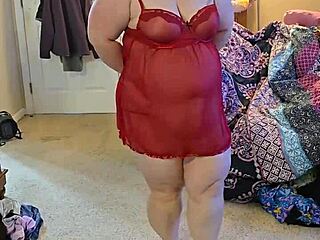 bbw brunette bombshell strips lingerie in teasing homemade dance