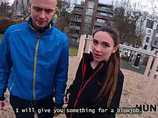 Girlfriend rips leggings sucks stranger's cock before boyfriend's eyes!