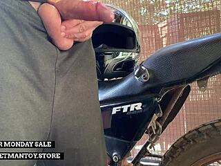 Man Straps Monster Rocketman Toy To Motorbike For Shaking Orgasm