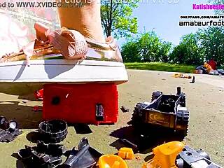 Kati's Giantess Sneaker Crush Tramples Toys And Plastic Cars