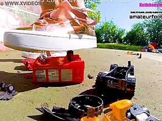 Kati's Giantess Sneaker Crush Tramples Toys And Plastic Cars