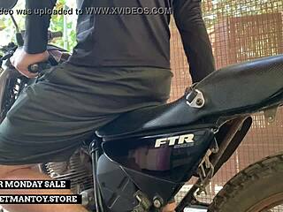 Man Straps Monster Rocketman Toy To Motorbike For Shaking Orgasm