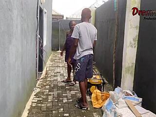 oiled ebony neighbor's ass bent for rough black cock creampie doggystyle