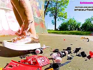 Kati's Giantess Sneaker Crush Tramples Toys And Plastic Cars