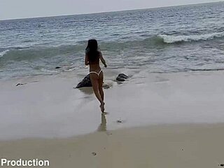 Monika Fox's Pierced Nipples Flash In Panties On Beach Swim