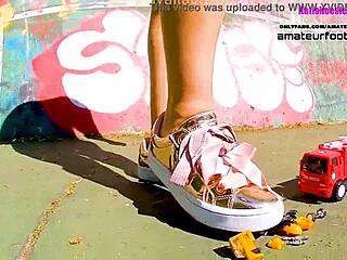 Kati's Giantess Sneaker Crush Tramples Toys And Plastic Cars