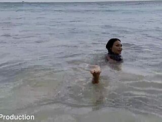 Monika Fox's Pierced Nipples Flash In Panties On Beach Swim