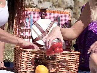 candee licious and olivia del rio strap-on fuck countryside picnic?