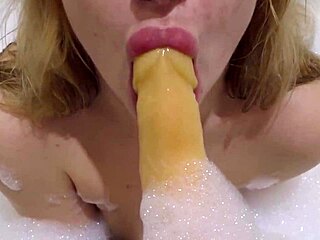 Milf gulps big rubber dick deep sensual solo suck