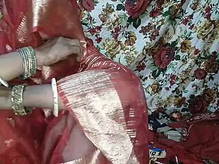 Red Saree Bhabhi Boobs Squeezed Then Ass Fucked