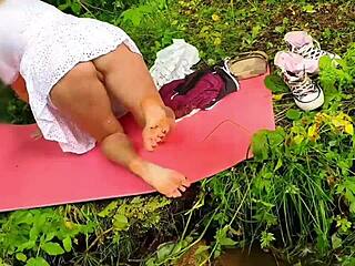 Milf doggystyle lifts dress bares no panties