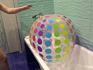 i soaked my hairy milf pussy on the beach ball then showered it off