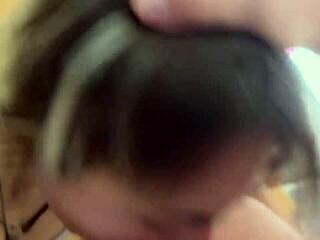blonde bimbo slut chokes gags on cock teasing deepthroat before swallowing every drop cum