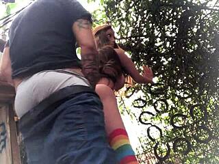 ruivinha's tight ass fucked hard outdoor with sex toy