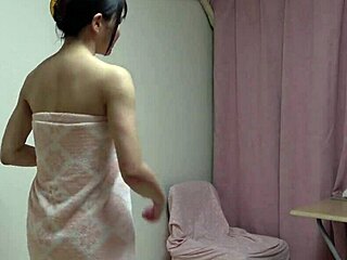 😍 hot japanese babe strips lingerie for steamy shower solo