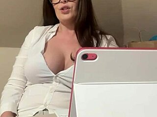 your hot secretary boss shows off her big tits and tells you to stroke