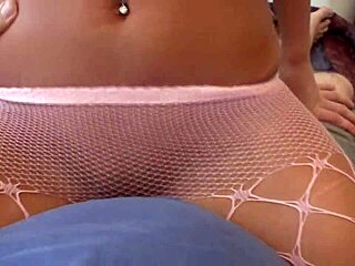 pretty brunette teen jenny welch rides cock hard in pink fishnets pantyhose