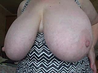 Chubby Mature Milf's Big Gorgeous Saggy Natural Tits Swing Seductively Close-Up