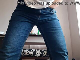 I'm the hot secretary fingering my wet pussy in jeans at the office till orgasm