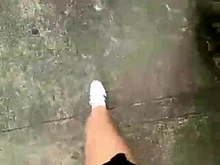 my stepmom's big natural tits bounce as she struts outdoors