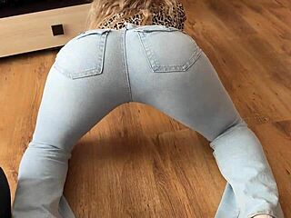 Phat ass blonde crams into skinny jeans for monster cock COWGIRL ride