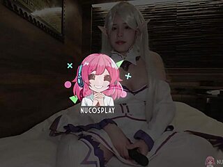 Miu Akino cosplays skinny fingering wet shaved pussy with toy