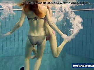 horny czech blondes rip bikinis strip poolside underwater nudist tease?