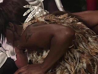 pretty blonde and ebony babes double teamed doggy by studs