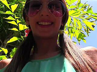 bikini sugar baby pops teasing her narrow ass and small waist outside