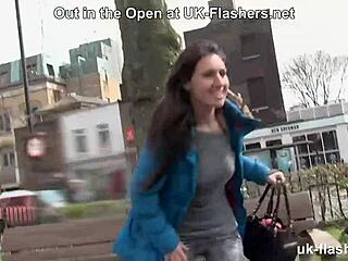 british milf flashes cute tits and fingers pussy outdoors