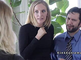Bound housewife gags deepthroat sybian machine in extreme bdsm choke