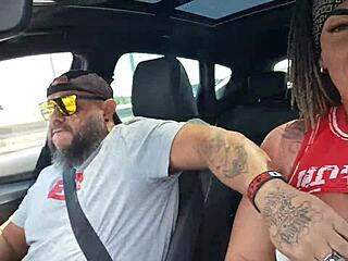 Car Self-Fuck with Tits Out for Onlookers!