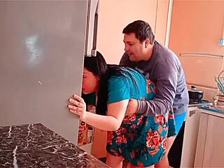 she hits the fridge and gets busted fucking in kitchen whoa