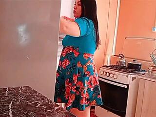 she hits the fridge and gets busted fucking in kitchen whoa