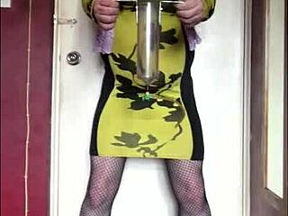shy crossdresser swallows pee in garage homemade bisexual fetish