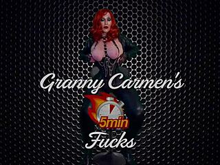 Granny Carmen's blonde bombshell rides stick and dick to multiple orgasms! 🍆💦🔥