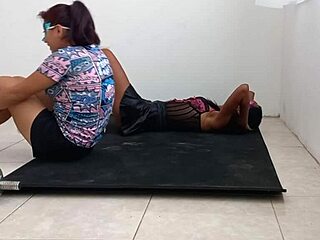 Busty Friend Flashes Big Pussy Lips During Slutty Aerobics