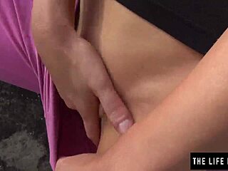 petite brunette jogger fingers pussy nearly caught in public park