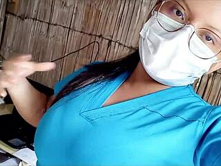 i took the sexy nurse home from hospital fucked her hard on living room couch making her moan loud