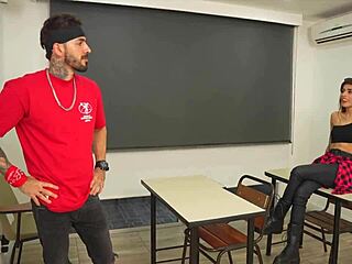 Petite horny latina student blows me then rides cock for classroom grade