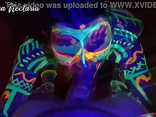 uv lights glow on wild slim girl's hard fuck