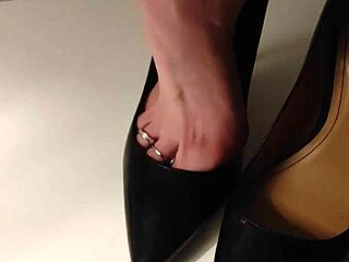 girl slips into cum-filled heels