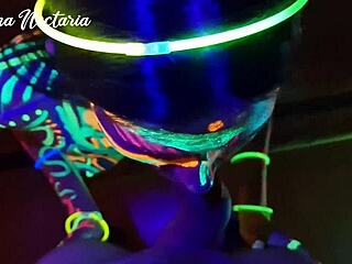 uv lights glow on wild slim girl's hard fuck