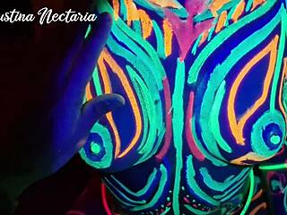 uv lights glow on wild slim girl's hard fuck